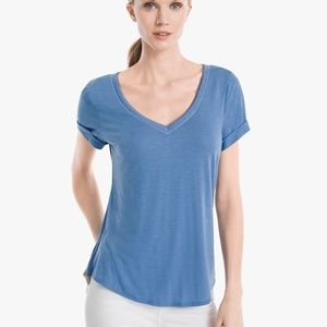 WHBM Deep-V Easy Tee in Blue Marle - Sz XS